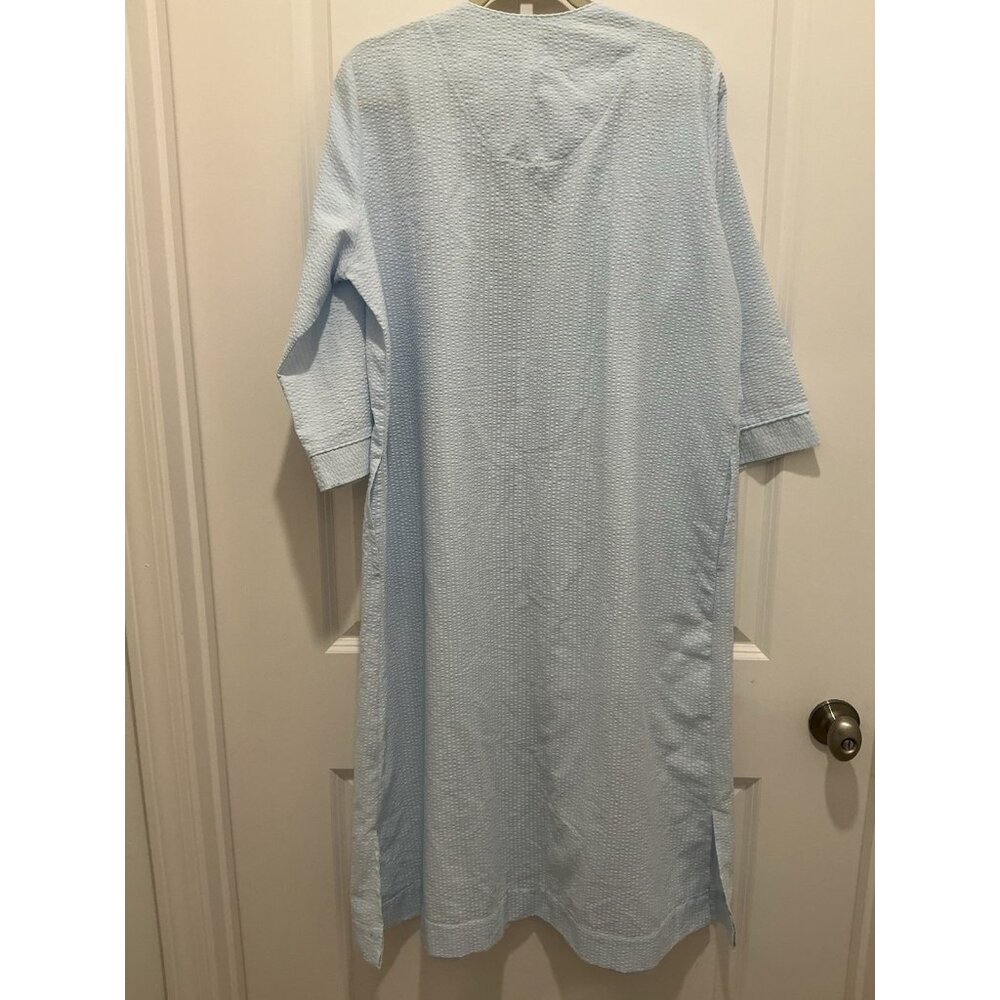 Miss Elaine Robe Large Seersucker Long Zip Up Pockets Light Blue - Picture 5 of 9